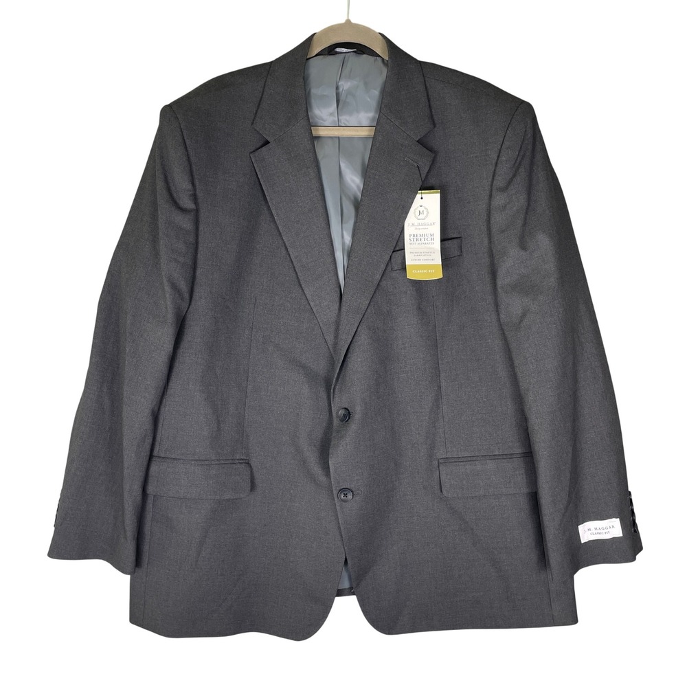 J.M. Haggar Suit Jacket Mens 52R Grey Premium Stretch Classic Fit Blazer New